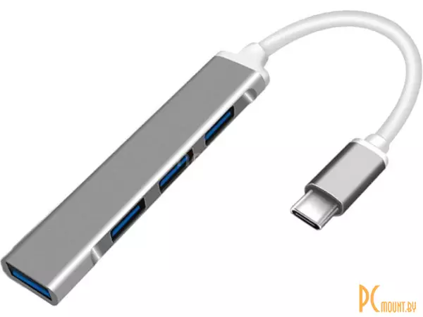 Концентратор USB 3.0 ORIENT CU-323, серебристый, USB Type-C, 4 порта: 1xUSB3.0+3xUSB2.0